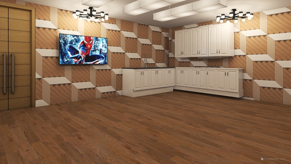 Living Room and Kitchenette 3d design renderings