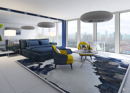 Blue- Yellow BEDROOM Design Rendering