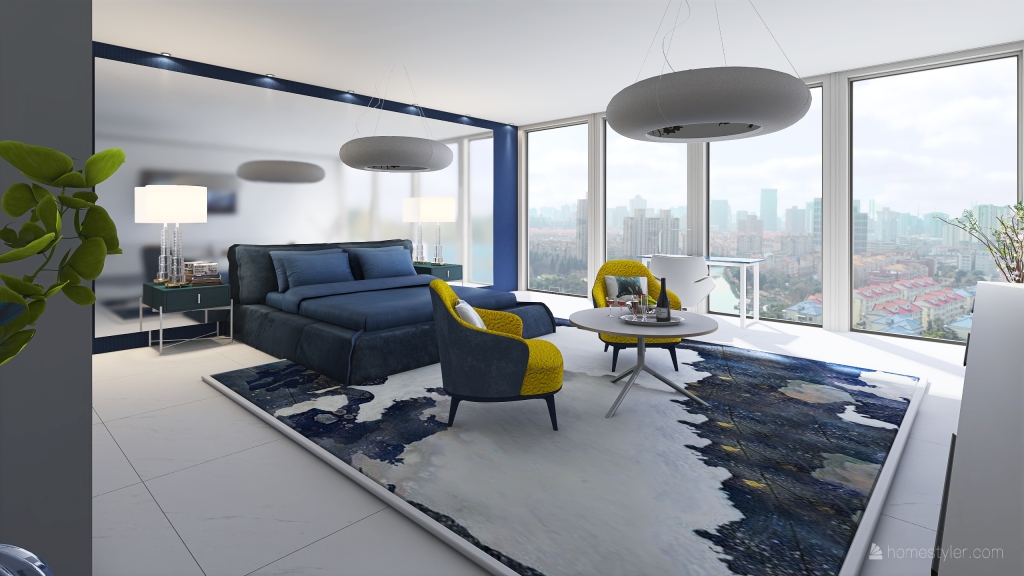 Blue- Yellow BEDROOM 3d design renderings