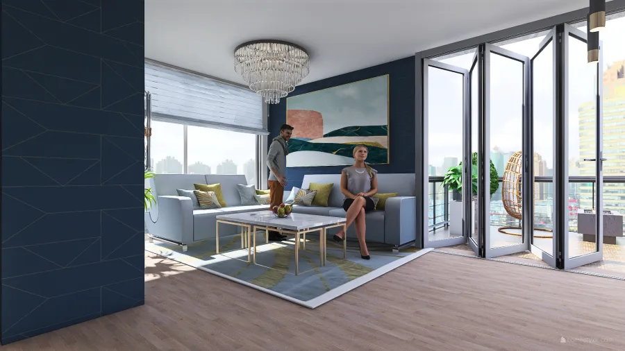 living room and kithen 3d design renderings