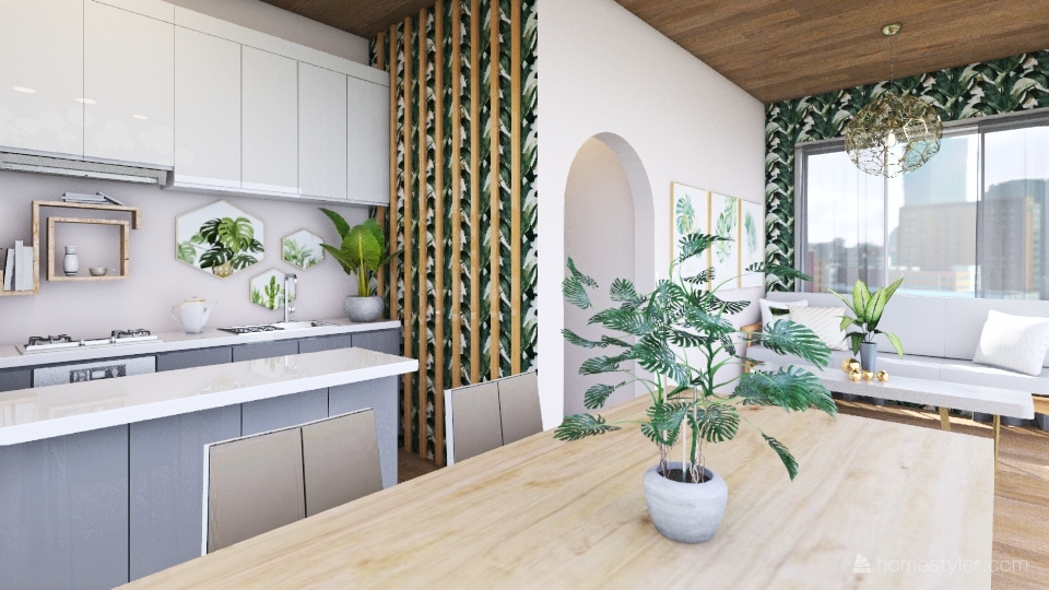 Pink Tropics apartment 3d design renderings