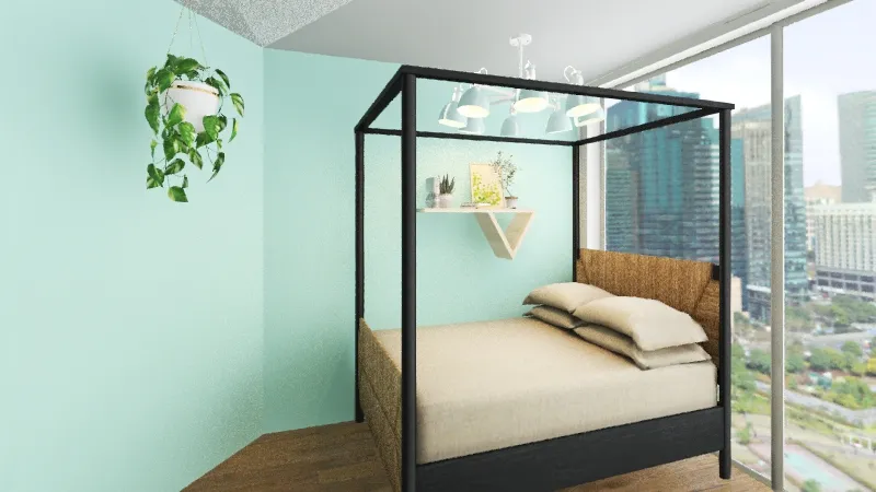 Seafoam green and Redish Orange Bedroom 3d design renderings