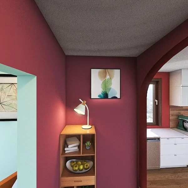 Yellow Green and reddish purple hallway 3d design renderings