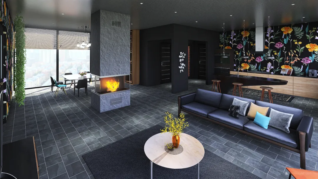 Black apartment 3d design renderings