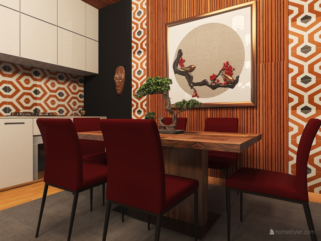 Living rpom, dining room and kitchen 3d design renderings