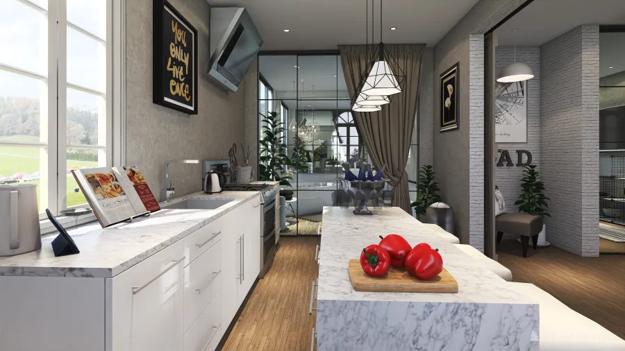Kitchen/Office 3d design renderings