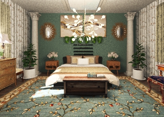 Forest Inspired Bedroom Design Rendering