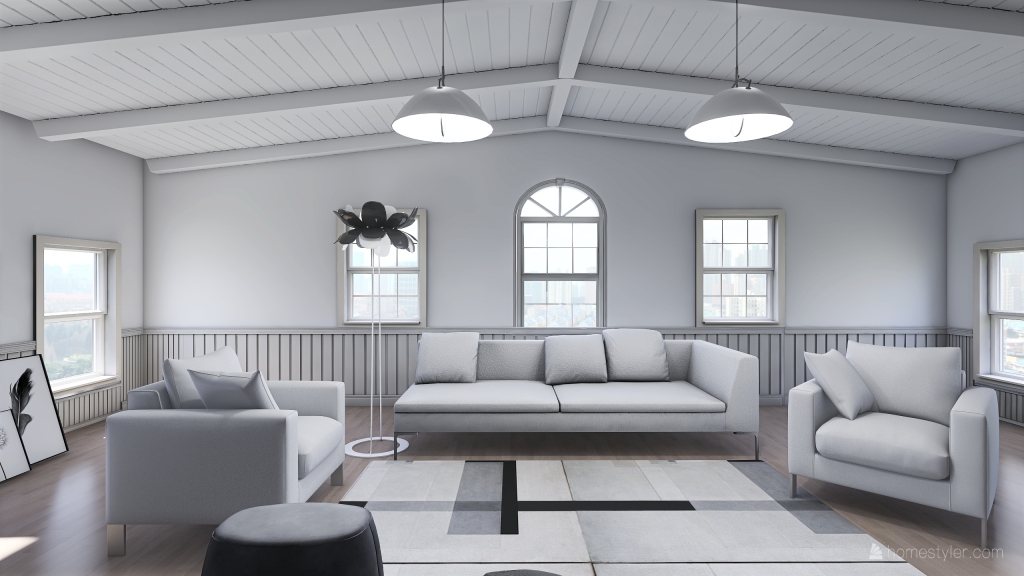 White attic lounge 3d design renderings