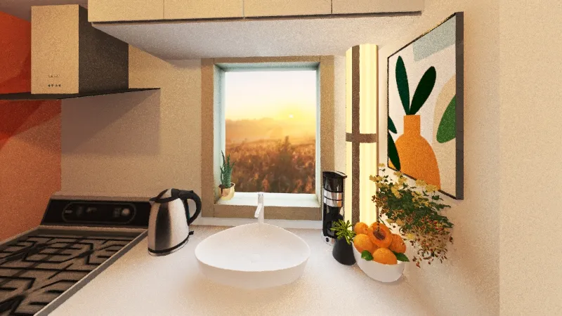 Living / Dinning / Kitchen 3d design renderings