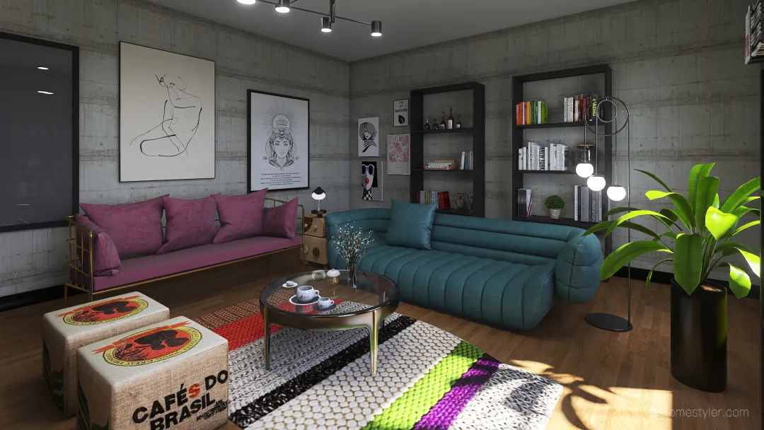 Indie lounge 3d design renderings