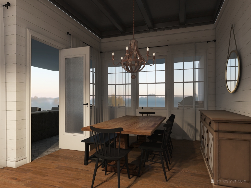 Living, Kitchen, and Dining Room 3d design renderings