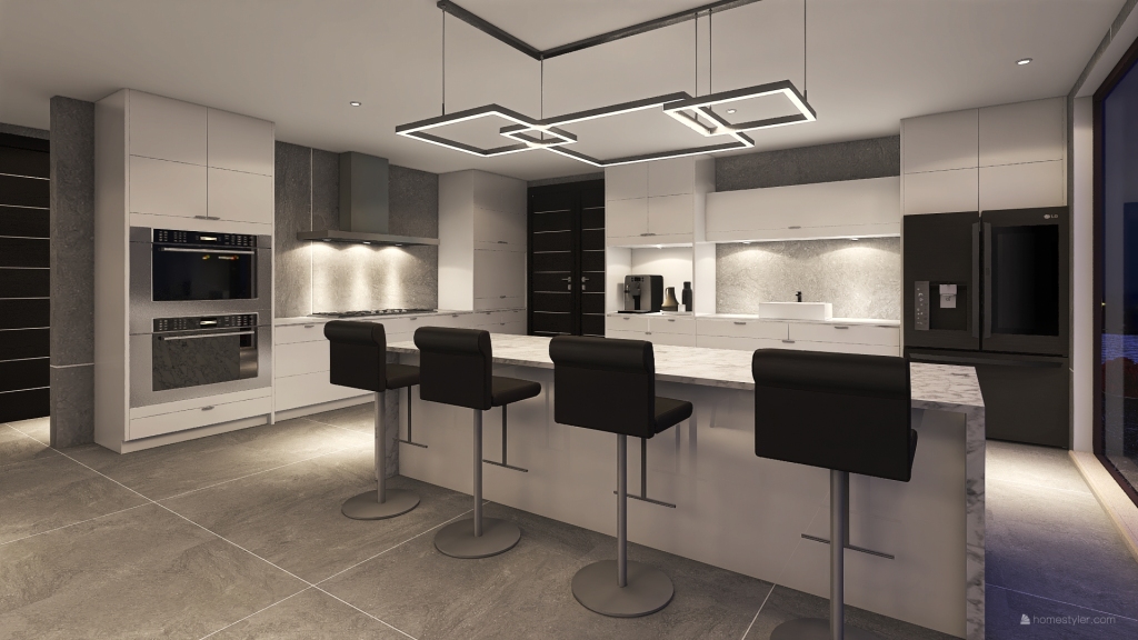 Living, Dining Room & Kitchen 3d design renderings