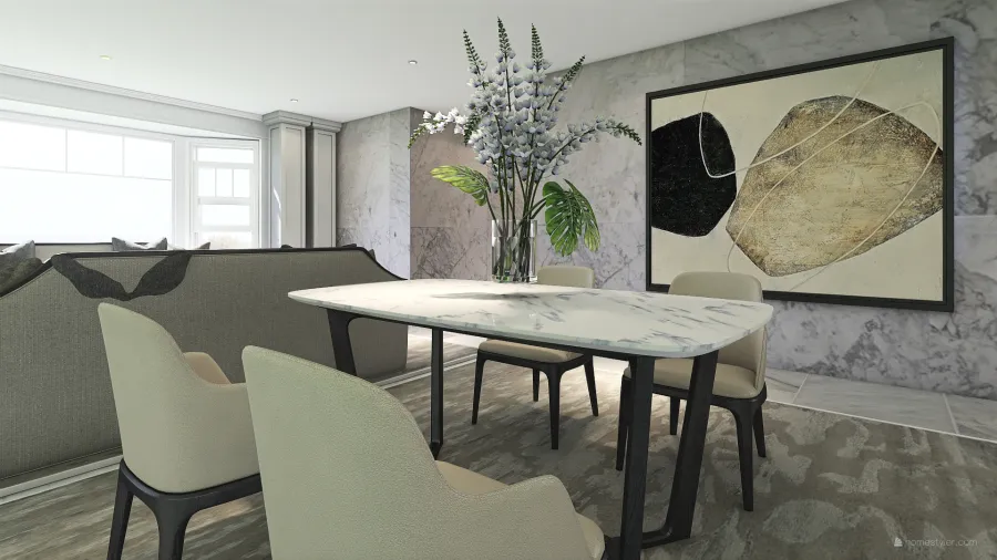 Kitchen, Dinning & Living Area 3d design renderings