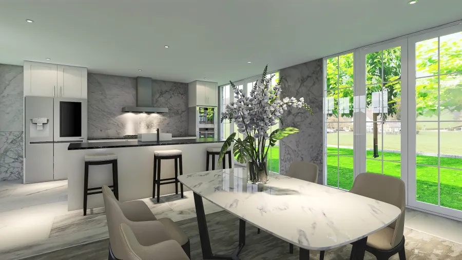 Kitchen, Dinning & Living Area 3d design renderings