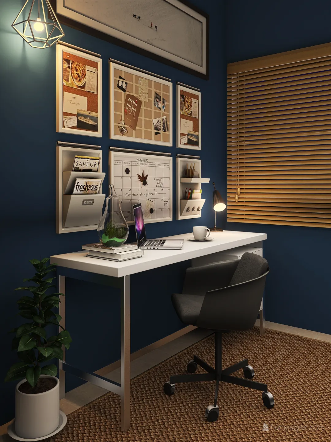 Uil's Office - parede azul persiana 3d design renderings