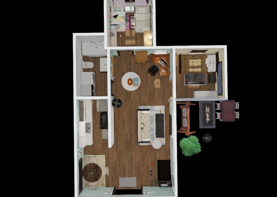 Single dad and twin girls tiny home Design Rendering