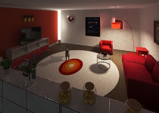 red living room Design Rendering