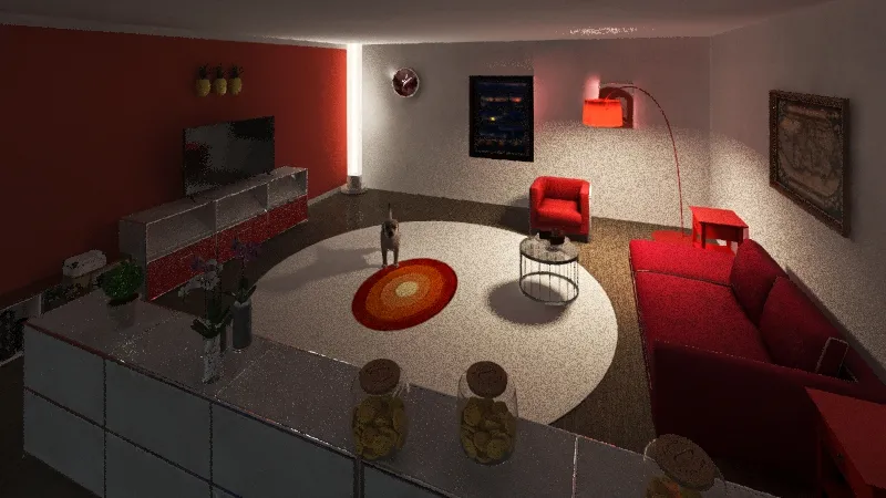 red living room 3d design renderings