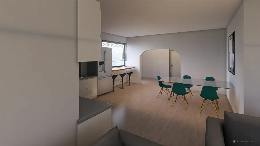 Living & Dining Room & Kitchen 3d design renderings