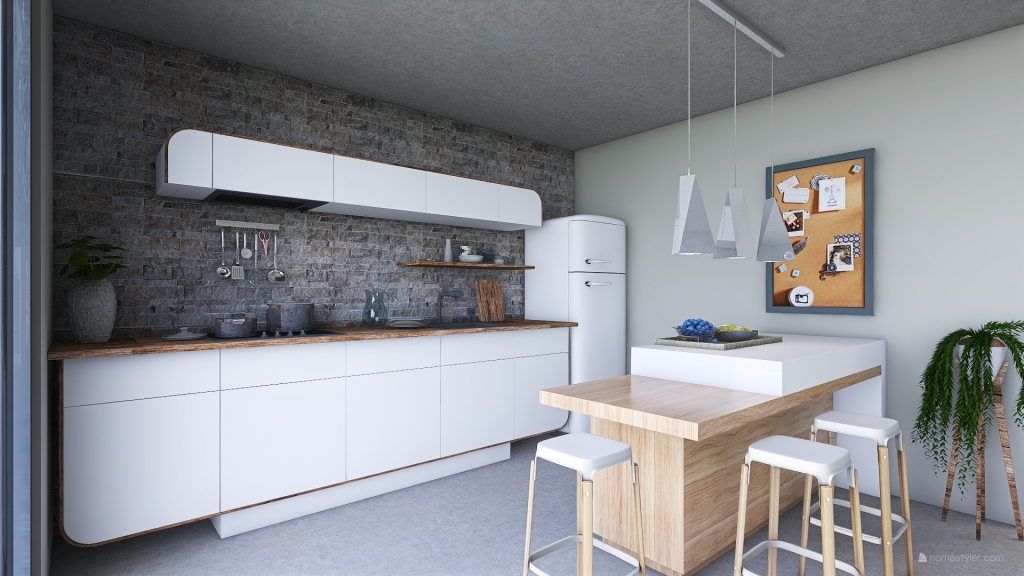 Industrial Grey Red Beige Living and Dining Room 3d design renderings