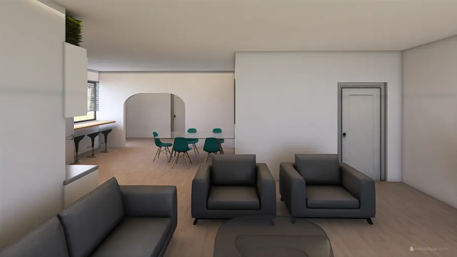 Living & Dining Room & Kitchen 3d design renderings