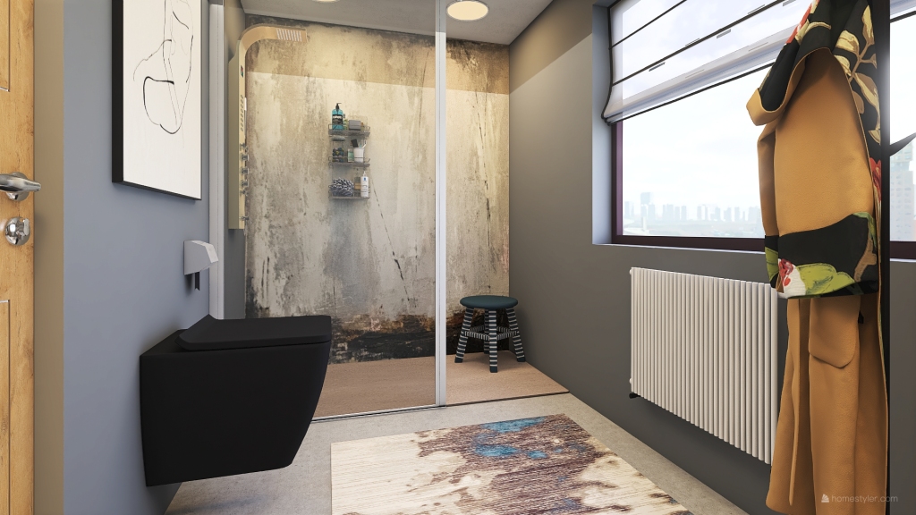 Industrial Grey Red Beige Bathroom 3d design renderings