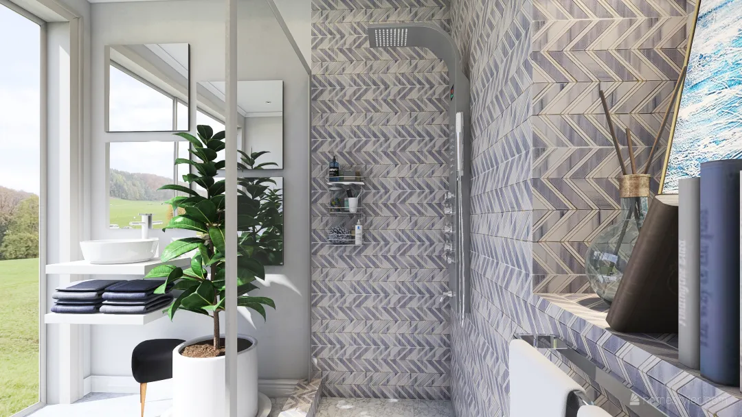 Blue Bathroom 3d design renderings