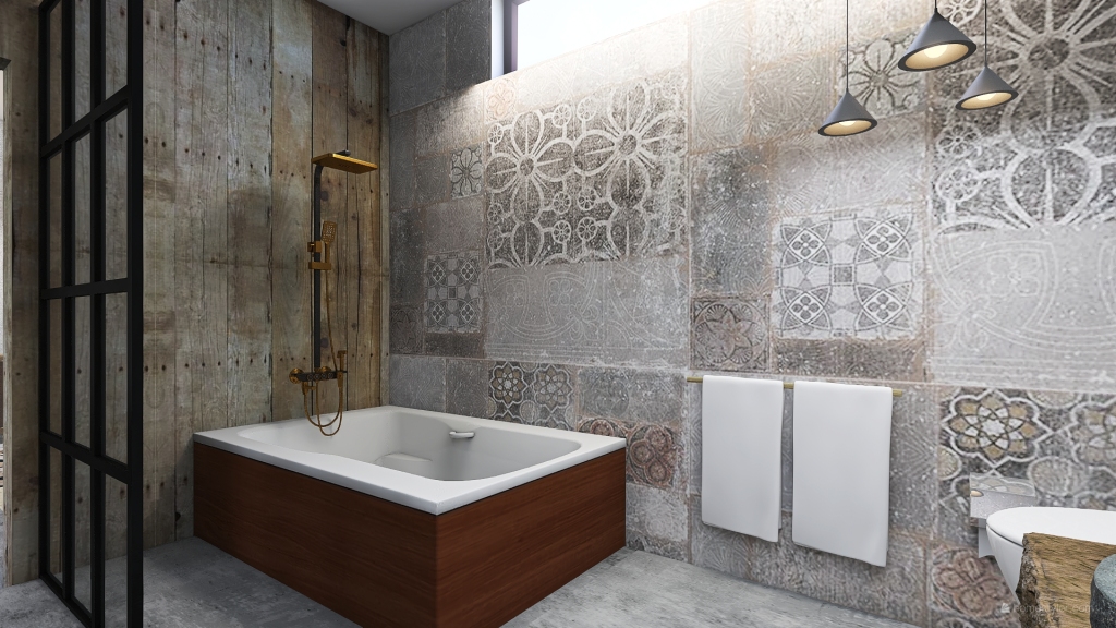 Industrial WabiSabi Grey Black Bathroom 3d design renderings