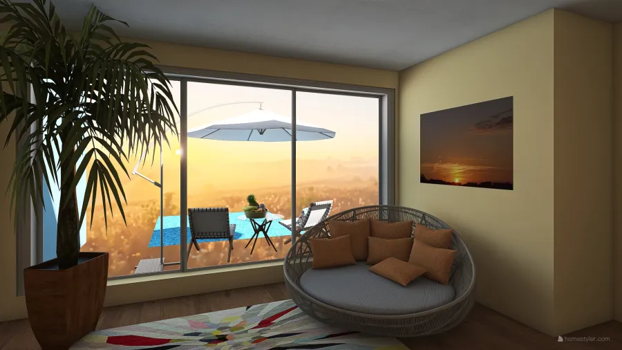 SUnset Living and Dining Room 3d design renderings