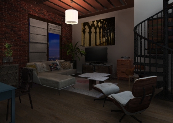 Midcentury living room Design Rendering