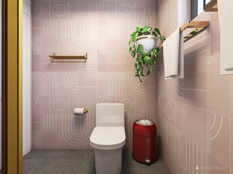 Contemporary Red Yellow WarmTones Bathroom 3d design renderings