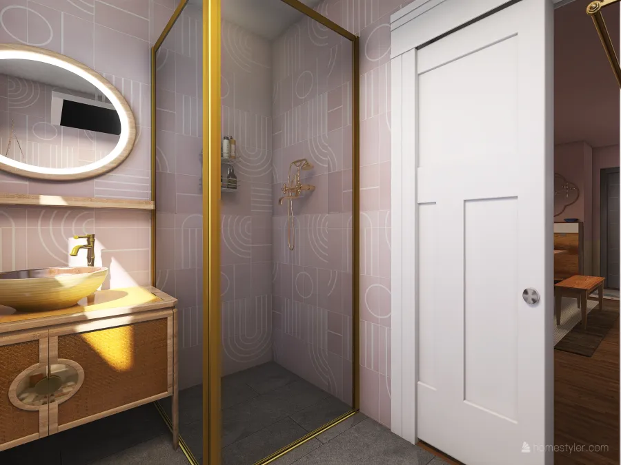 Contemporary Red Yellow WarmTones Bathroom 3d design renderings