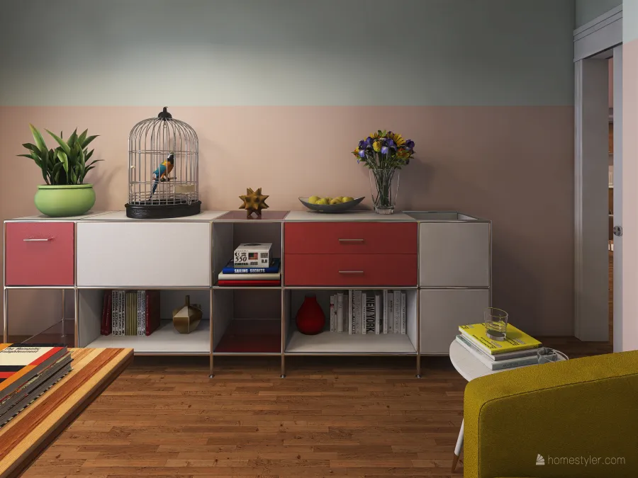 Contemporary Red Yellow WarmTones Second Bedroom 3d design renderings