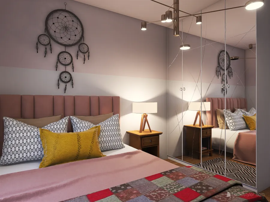 Contemporary Red Yellow WarmTones Bedroom 3d design renderings