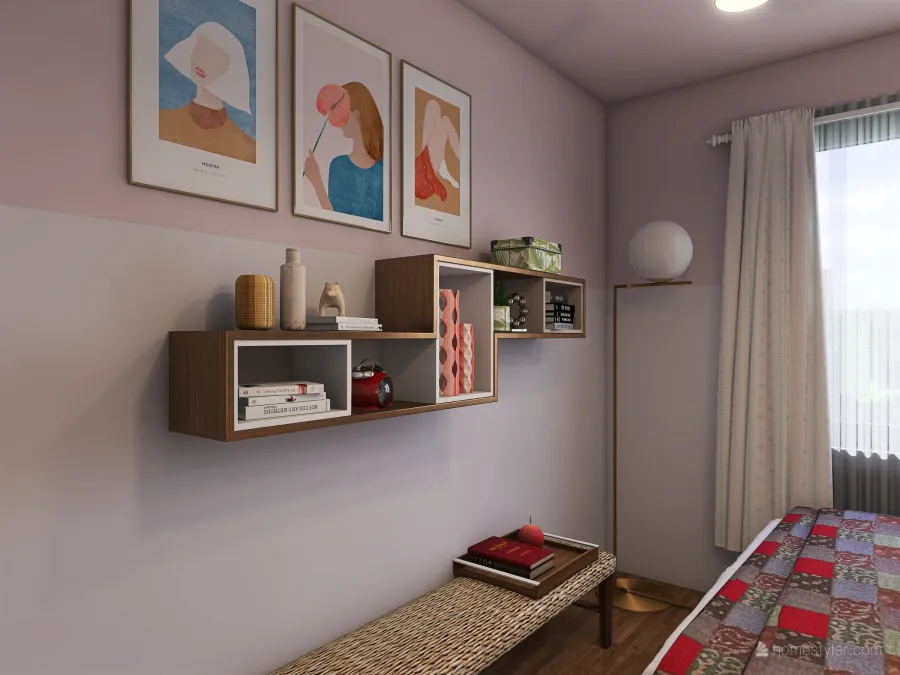 Contemporary Red Yellow WarmTones Bedroom 3d design renderings
