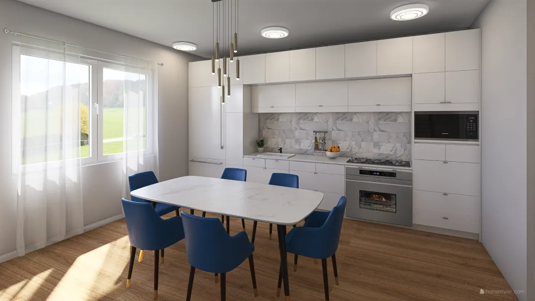 Casa com tons de azul 3d design renderings