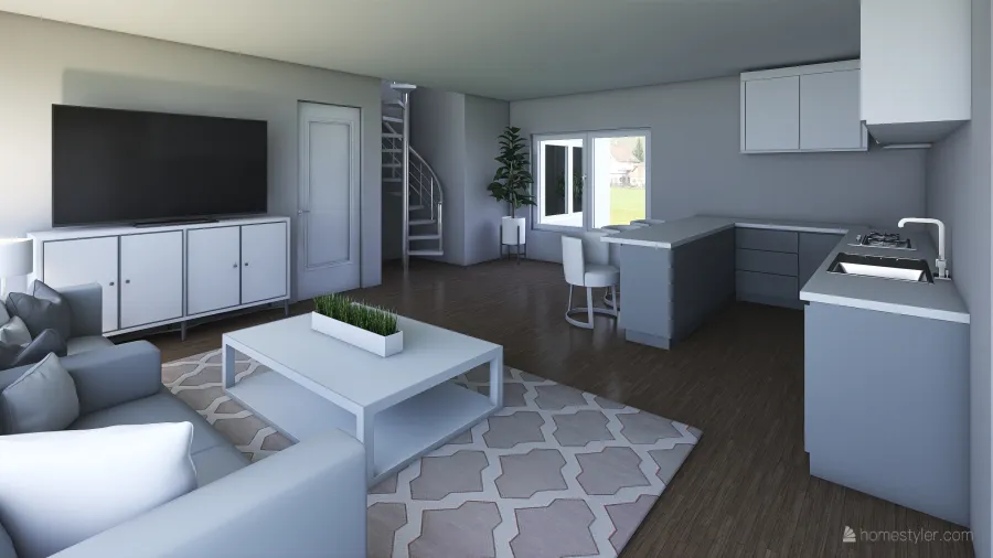 Kitchen + Living/Bonus Area 3d design renderings