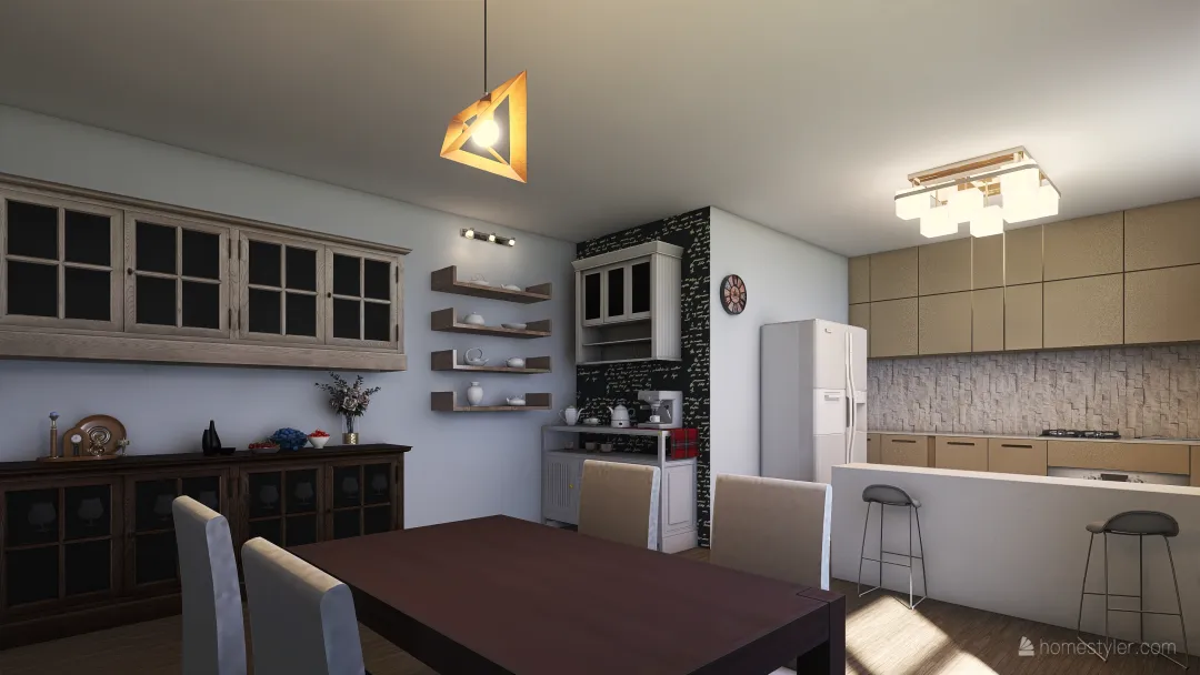 cozinha/sala 3d design renderings