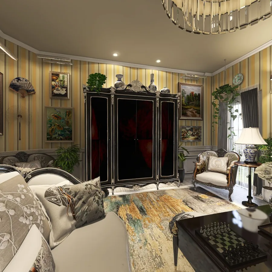 ArtDeco Contemporary Traditional Farmhouse Grey Beige Living Room 3d design renderings