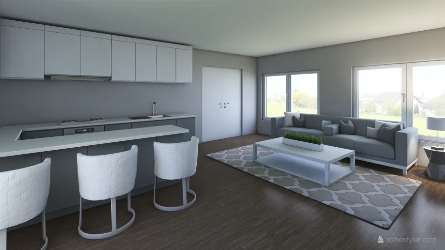 Kitchen + Living/Bonus Area 3d design renderings