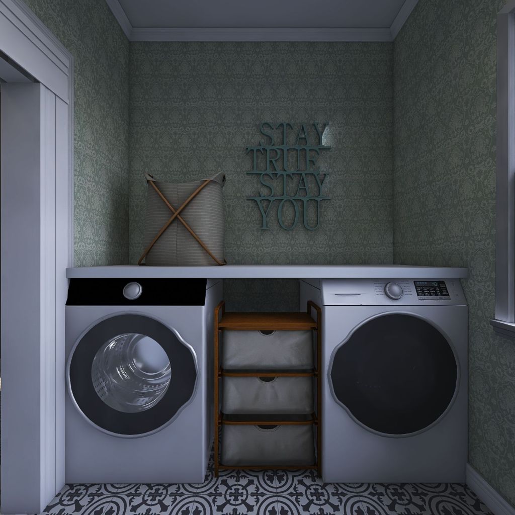 ArtDeco Contemporary Traditional Farmhouse Grey Beige Laundry Room 3d design renderings