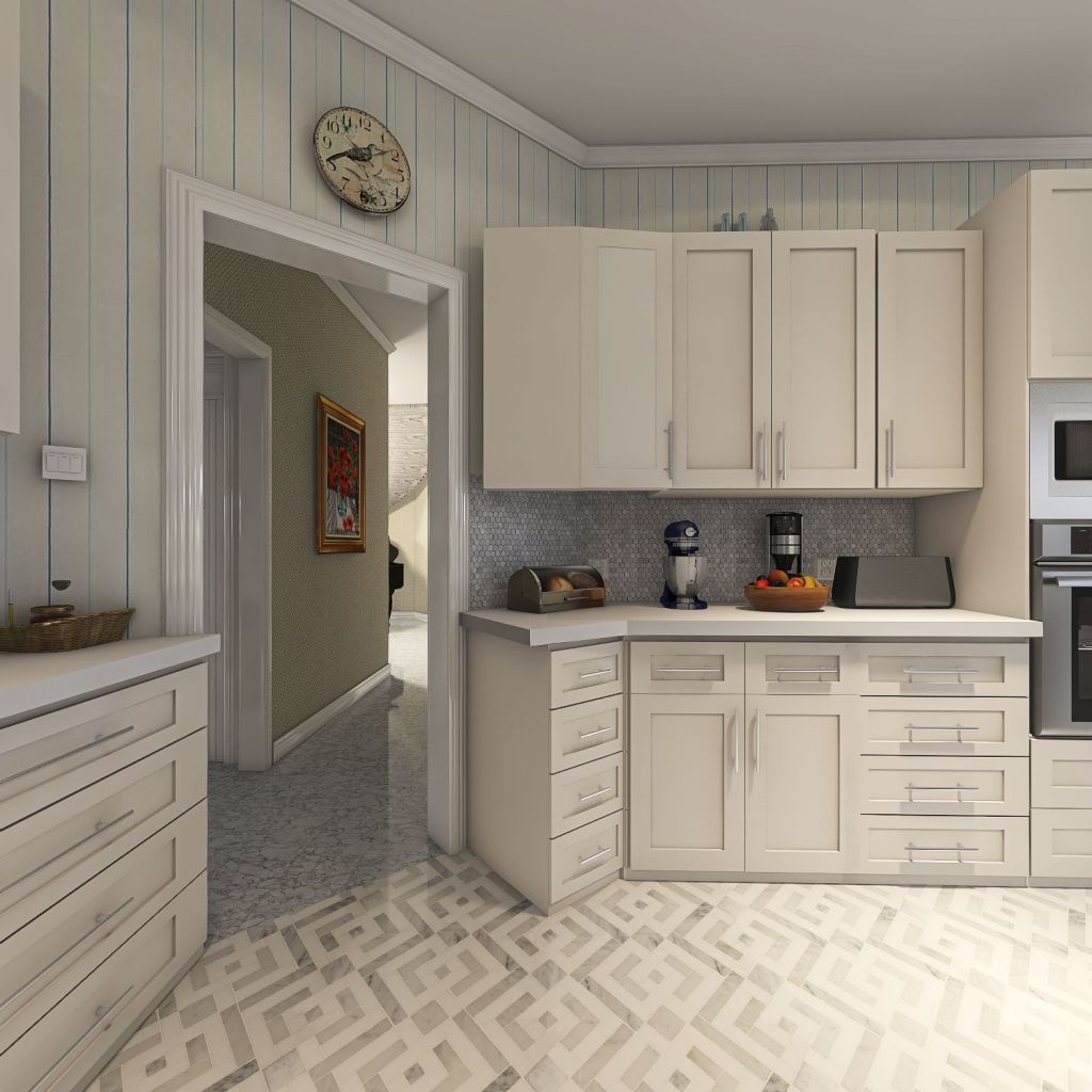 ArtDeco Contemporary Traditional Farmhouse Grey Beige Kitchen 3d design renderings
