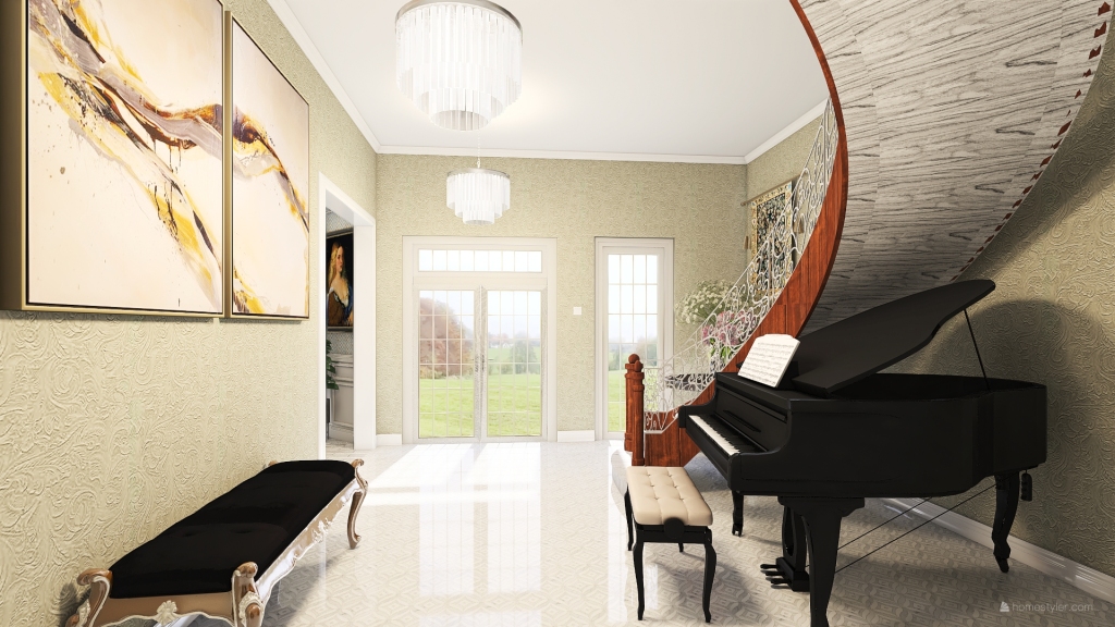 ArtDeco Contemporary Traditional Farmhouse Grey Beige Entrance & Hallway 3d design renderings