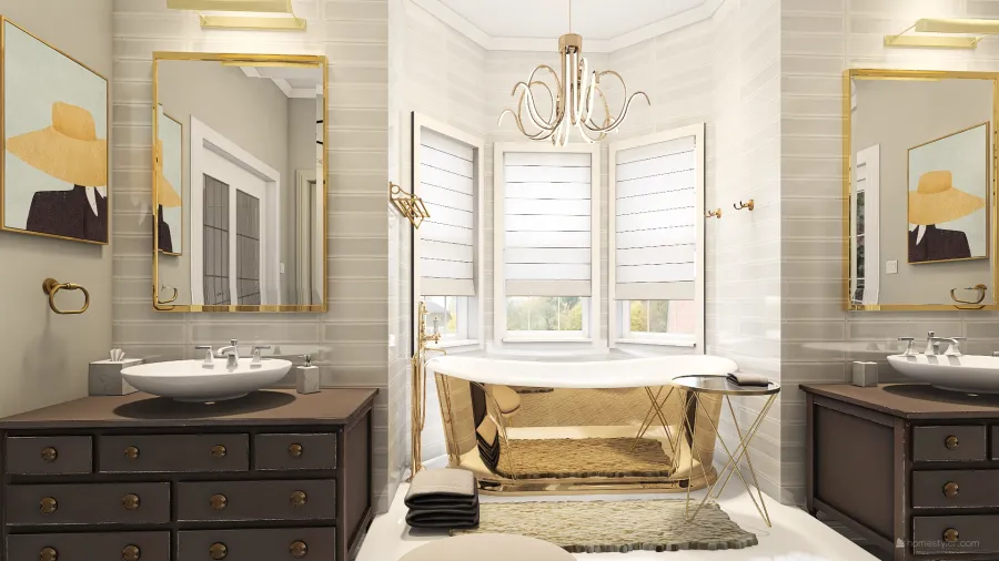 ArtDeco Contemporary Traditional Farmhouse Grey Beige Master Bathroom2 3d design renderings