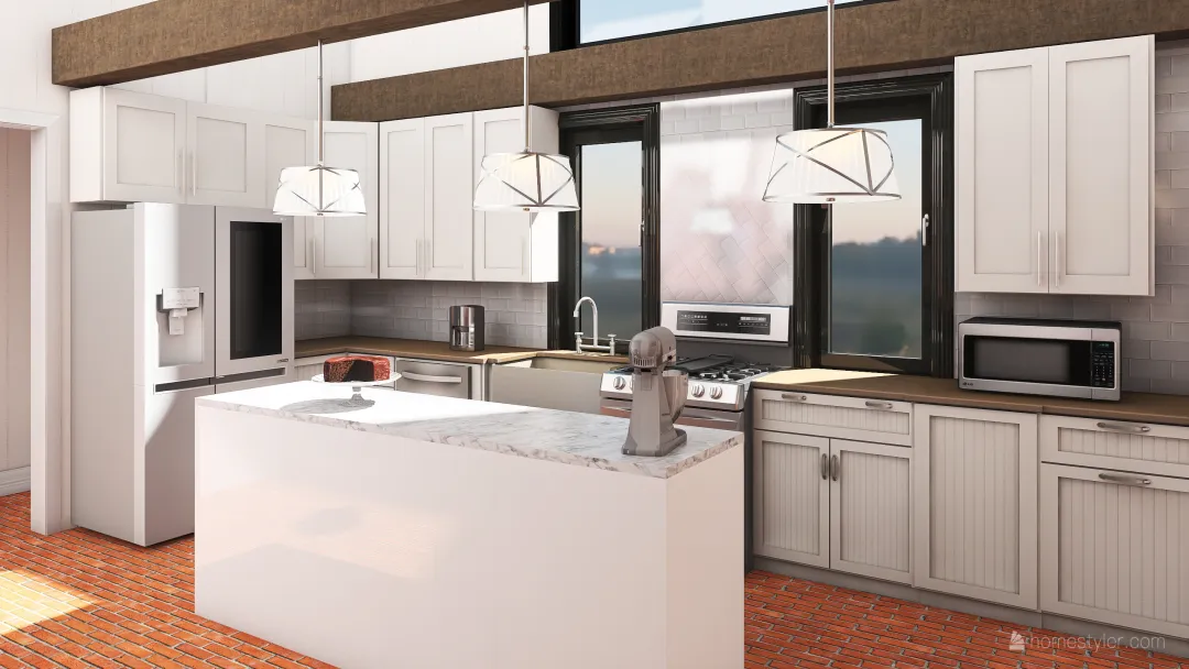 Cozy Cabin Renovation alt living room/kitchen 3d design renderings