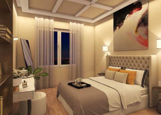 Beige bedroom Design Rendering