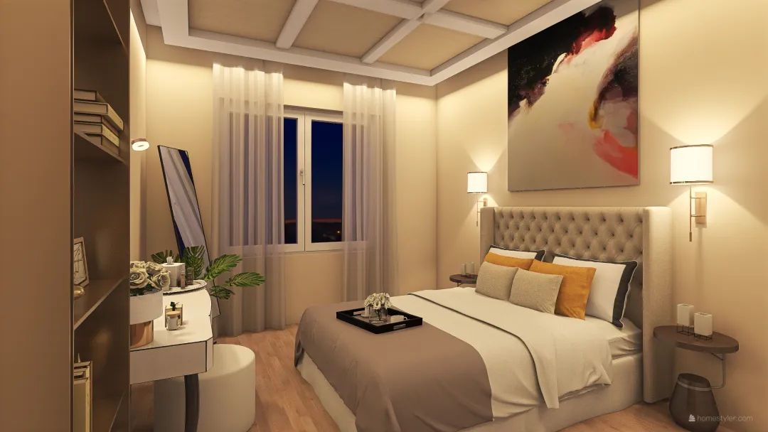 Beige bedroom 3d design renderings