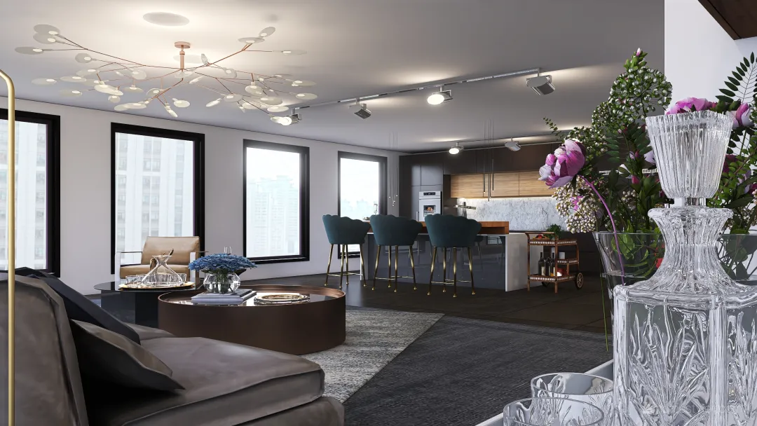 Deep Brass Tones - Luxury Toronto Apartment 3d design renderings