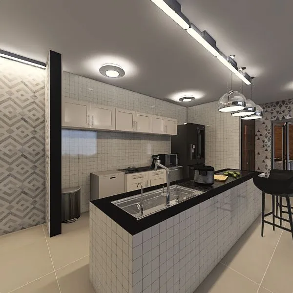 Sala , cozinha e sala de tv 3d design renderings