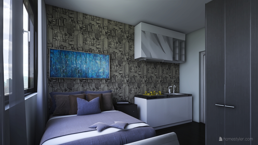 Bedroom/Kitchen 3d design renderings